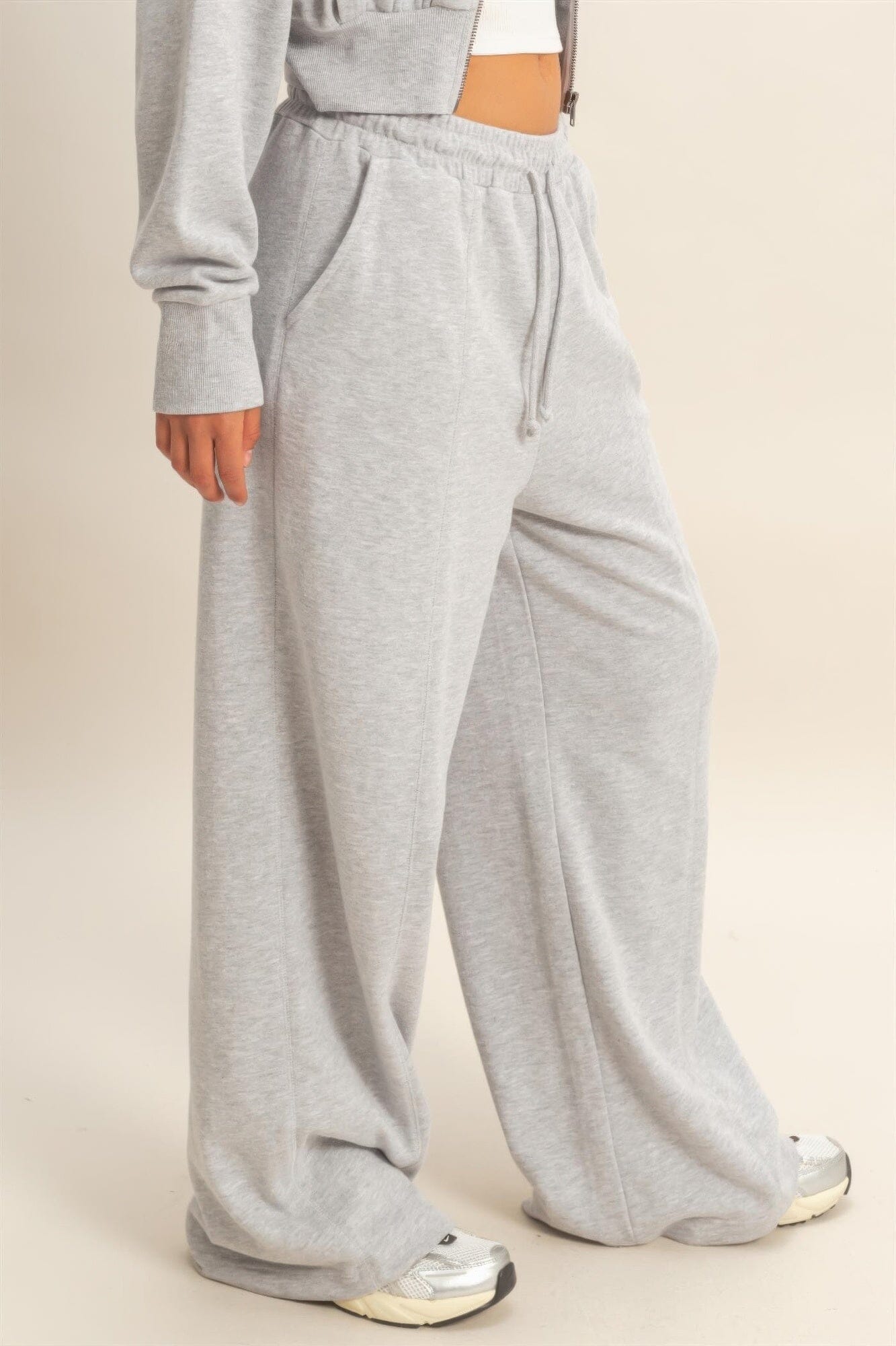 Women Acid Wash French Terry Wide-leg Pants Pants jehouze 
