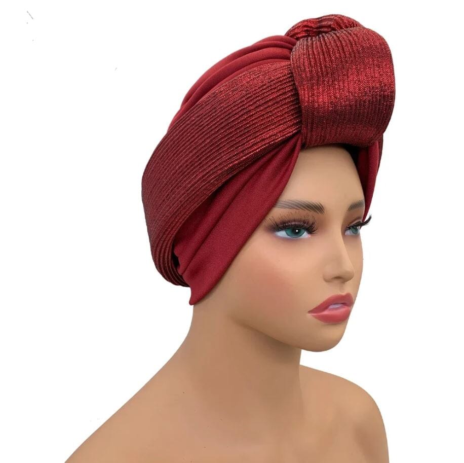 Women African Glitter Turban Beanie Knotted Head Auto Gele Wrap Hat Hat jehouze 