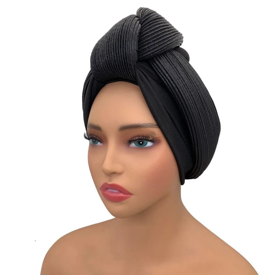 Women African Glitter Turban Beanie Knotted Head Auto Gele Wrap Hat Hat jehouze Black 