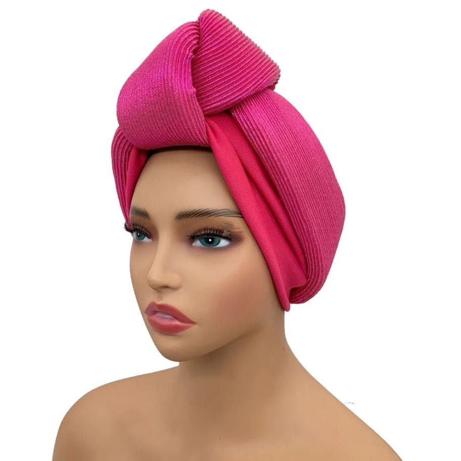 Women African Glitter Turban Beanie Knotted Head Auto Gele Wrap Hat Hat jehouze Rose Red 