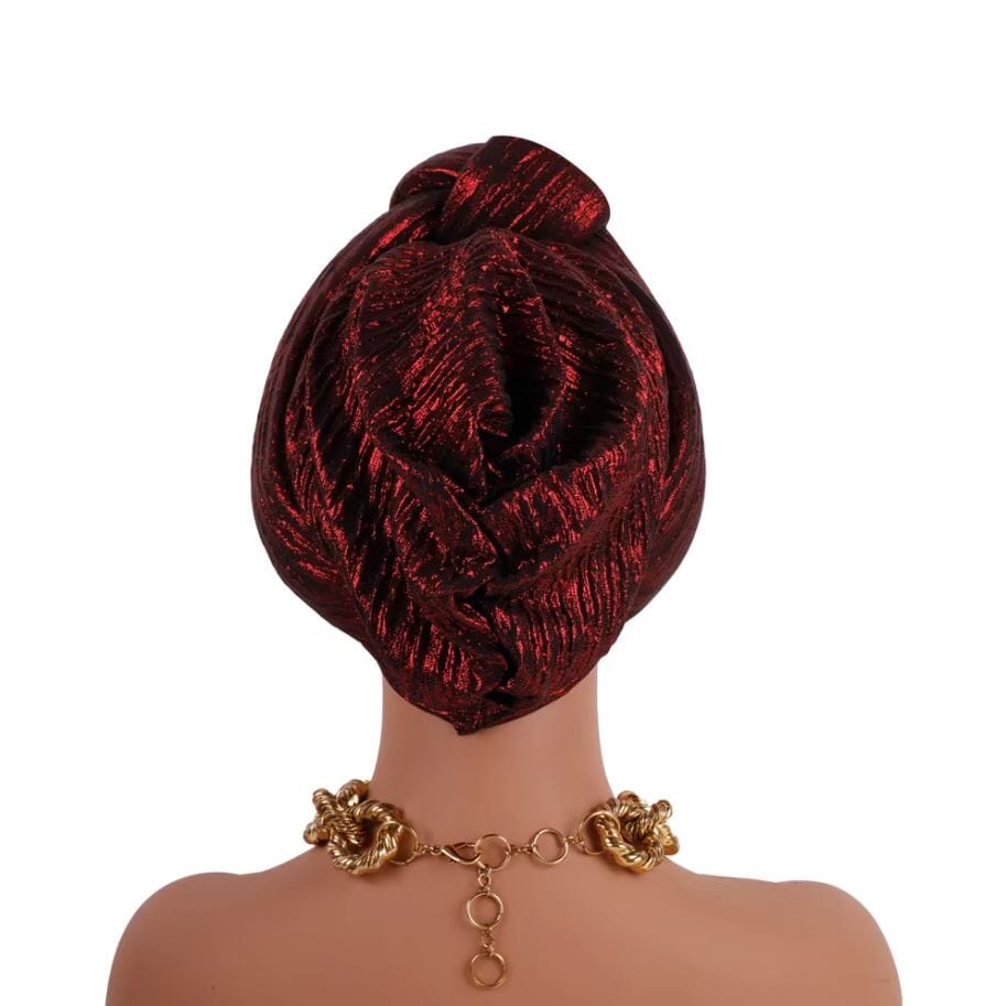 Women African Glitter Turban Beanie Knotted Head Wrap Hat Hat jehouze 