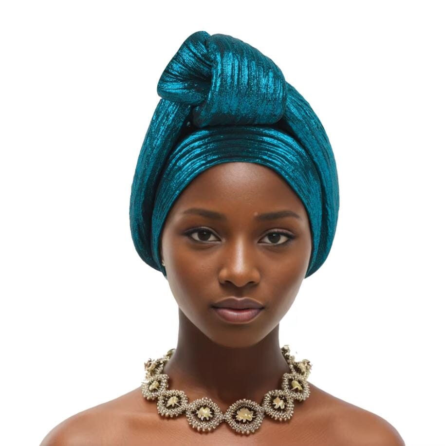 Women African Glitter Turban Beanie Knotted Head Wrap Hat Hat jehouze Cyan 