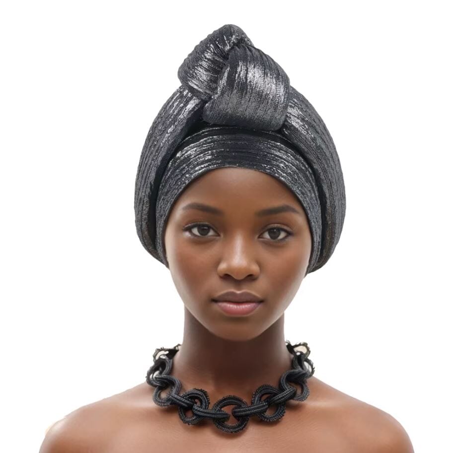 Women African Glitter Turban Beanie Knotted Head Wrap Hat Hat jehouze Rhino Grey 