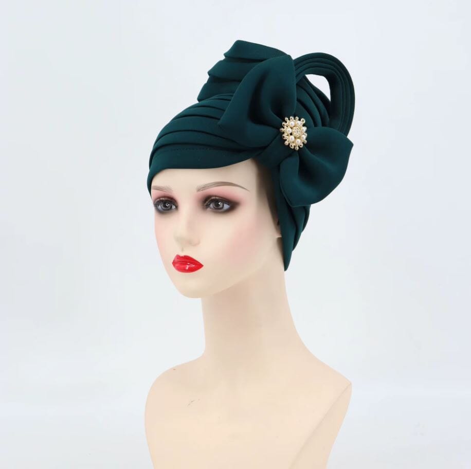 Women African Turban Auto Gele Headtie Scarf Beanie Headwear Hat jehouze Dark Green 