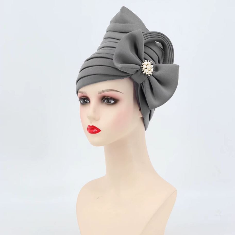 Women African Turban Auto Gele Headtie Scarf Beanie Headwear Hat jehouze Gray 