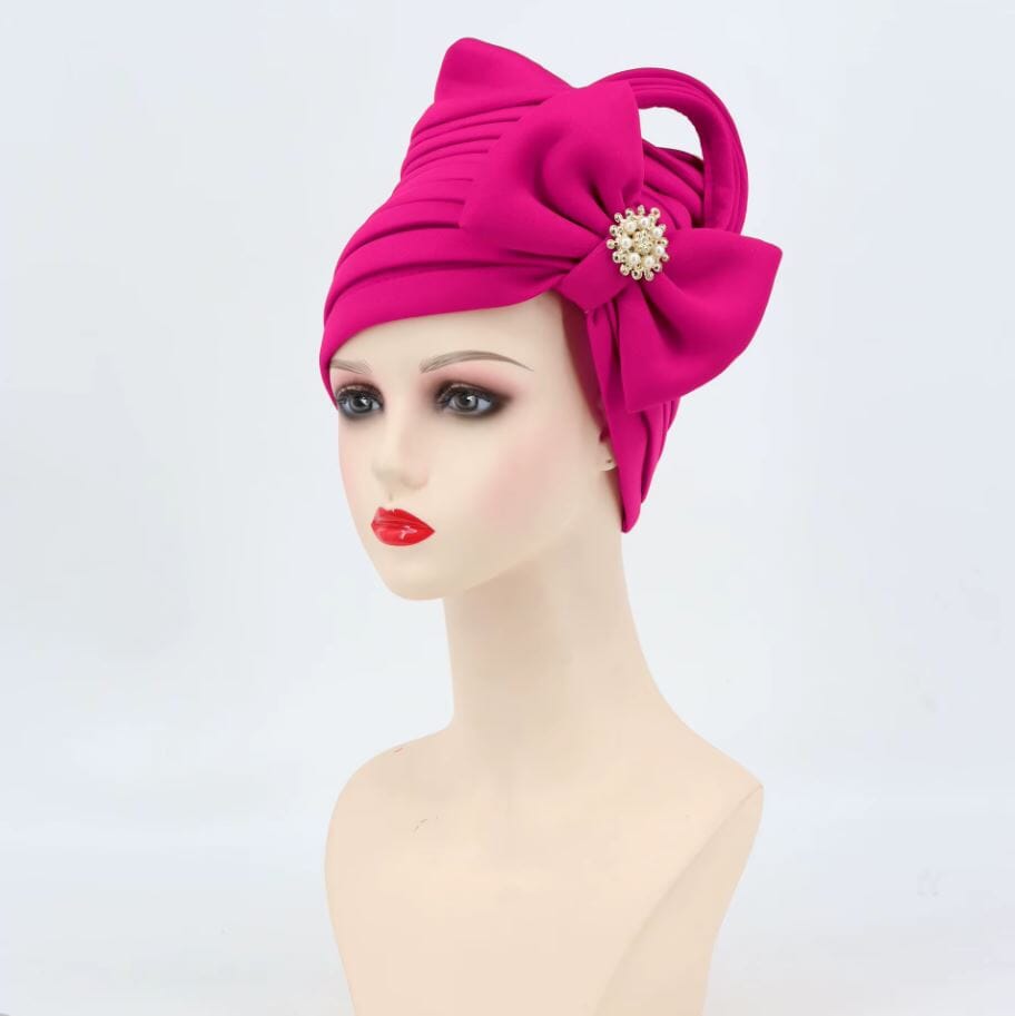 Women African Turban Auto Gele Headtie Scarf Beanie Headwear Hat jehouze Rose Red 