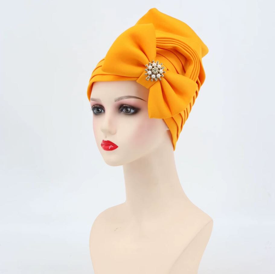 Women African Turban Auto Gele Headtie Scarf Beanie Headwear Hat jehouze Yellow 