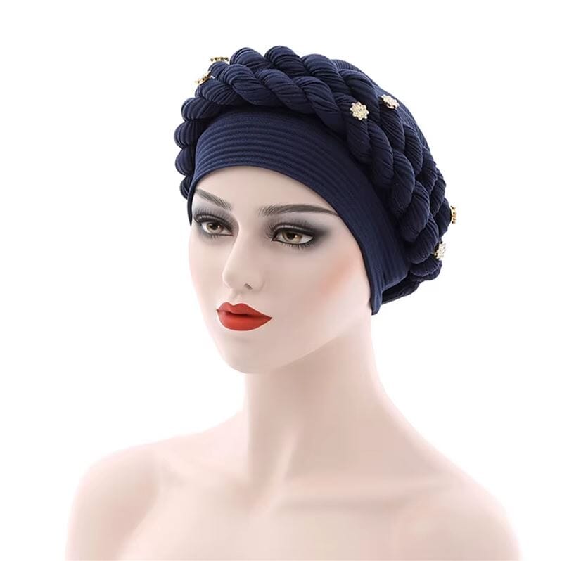 Women African Turban Double Twisted Braid Headwear Soft Pretied Head Cover Hat jehouze 