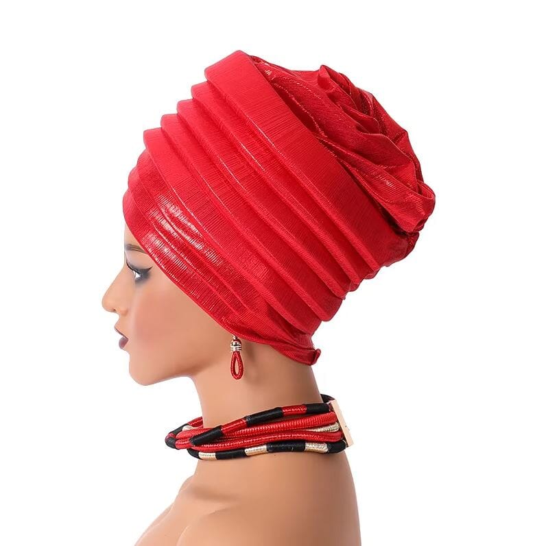 Women African Turban Gele Pleated Headwear Hat jehouze 