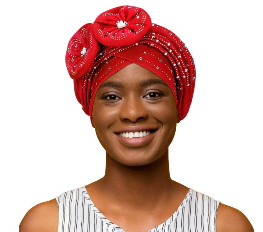 Women African Turban Nigerian Beads Stones Beanie Cap Headwear Hat jehouze 