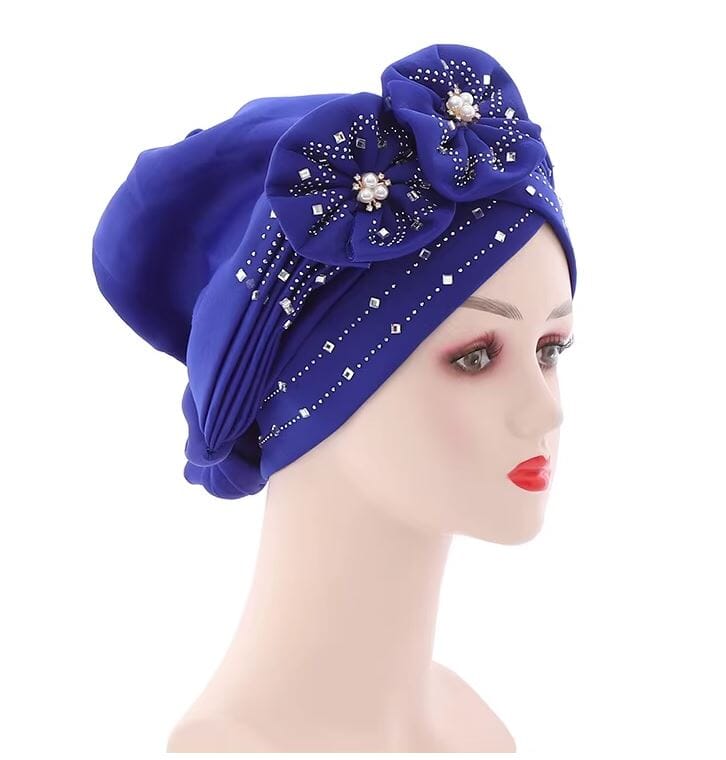 Women African Turban Nigerian Beads Stones Beanie Cap Headwear Hat jehouze 