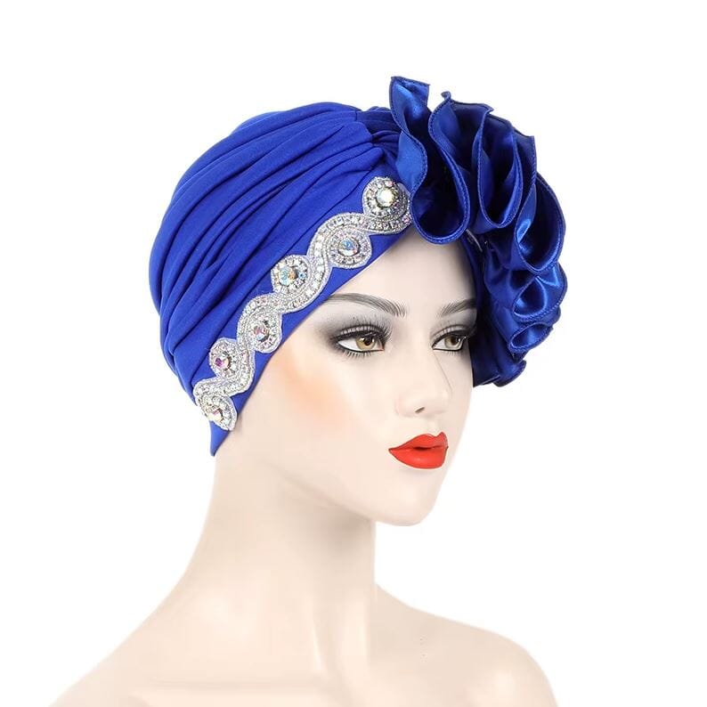 Women African Turban Satin Ruffled Pleated Wrap Headwear Hat jehouze 