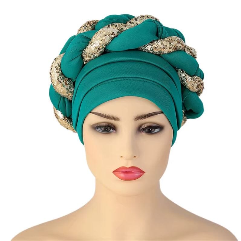 Women African Turban Sequins Scarf Beanie Cap Headwear Hat jehouze Cyan 