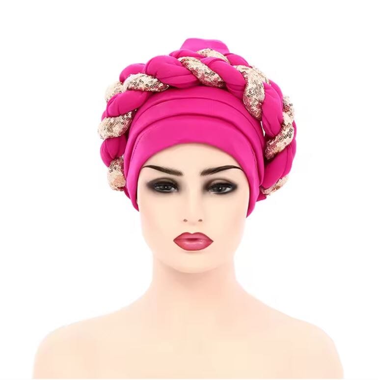 Women African Turban Sequins Scarf Beanie Cap Headwear Hat jehouze Rose Red 