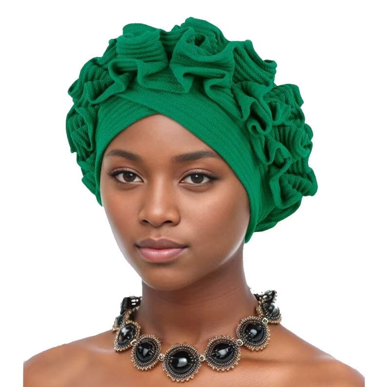Women African Turban Soft Pretied Ruffles Headwear Hat jehouze Green 