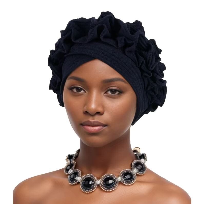 Women African Turban Soft Pretied Ruffles Headwear Hat jehouze Navy Blue 