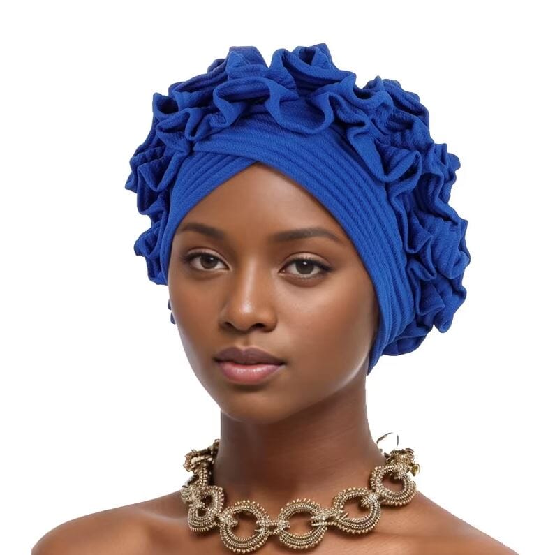 Women African Turban Soft Pretied Ruffles Headwear Hat jehouze Royal Blue 