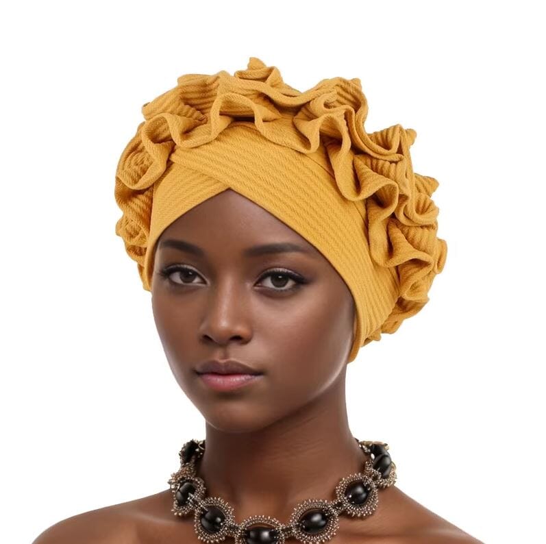 Women African Turban Soft Pretied Ruffles Headwear Hat jehouze Yellow 