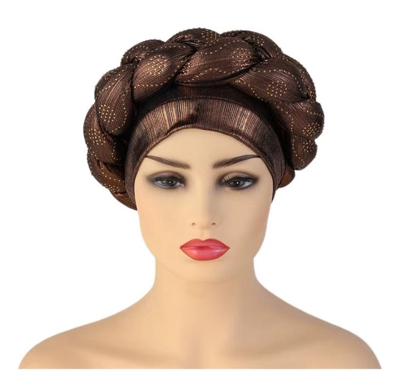 Women African Turban Twisted Rhinestone Headwear Hat jehouze Coffee Brown 