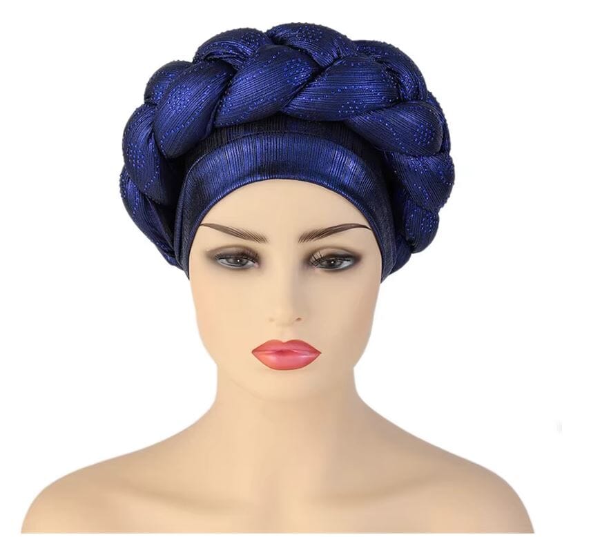 Women African Turban Twisted Rhinestone Headwear Hat jehouze Navy Blue 