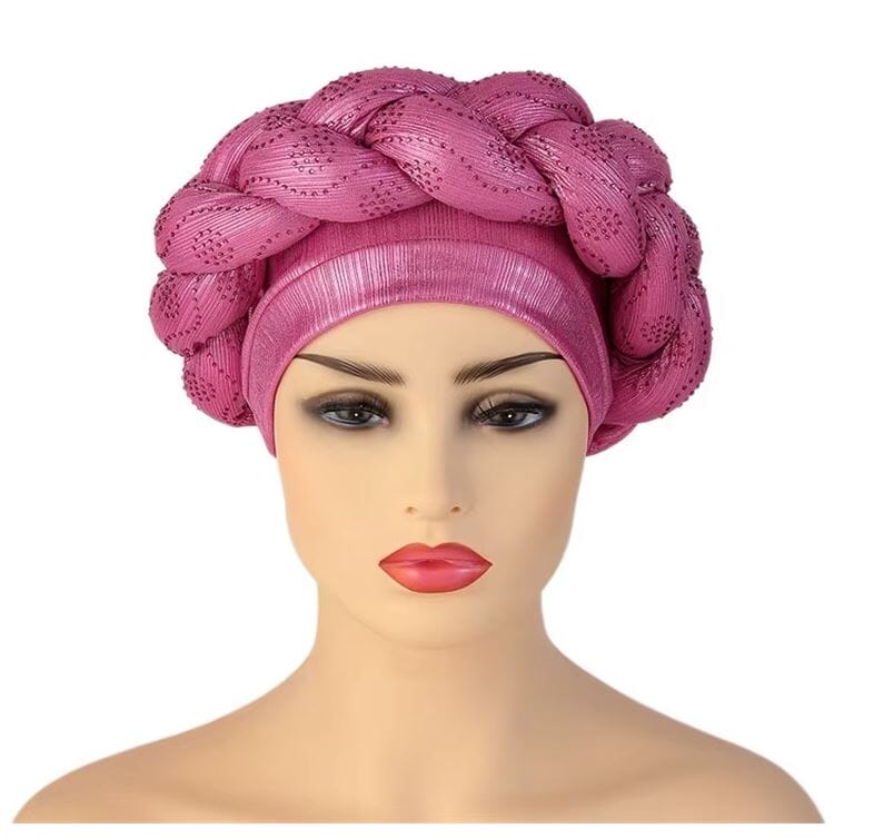 Women African Turban Twisted Rhinestone Headwear Hat jehouze Pink 