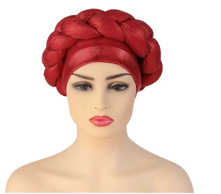 Women African Turban Twisted Rhinestone Headwear Hat jehouze Red 