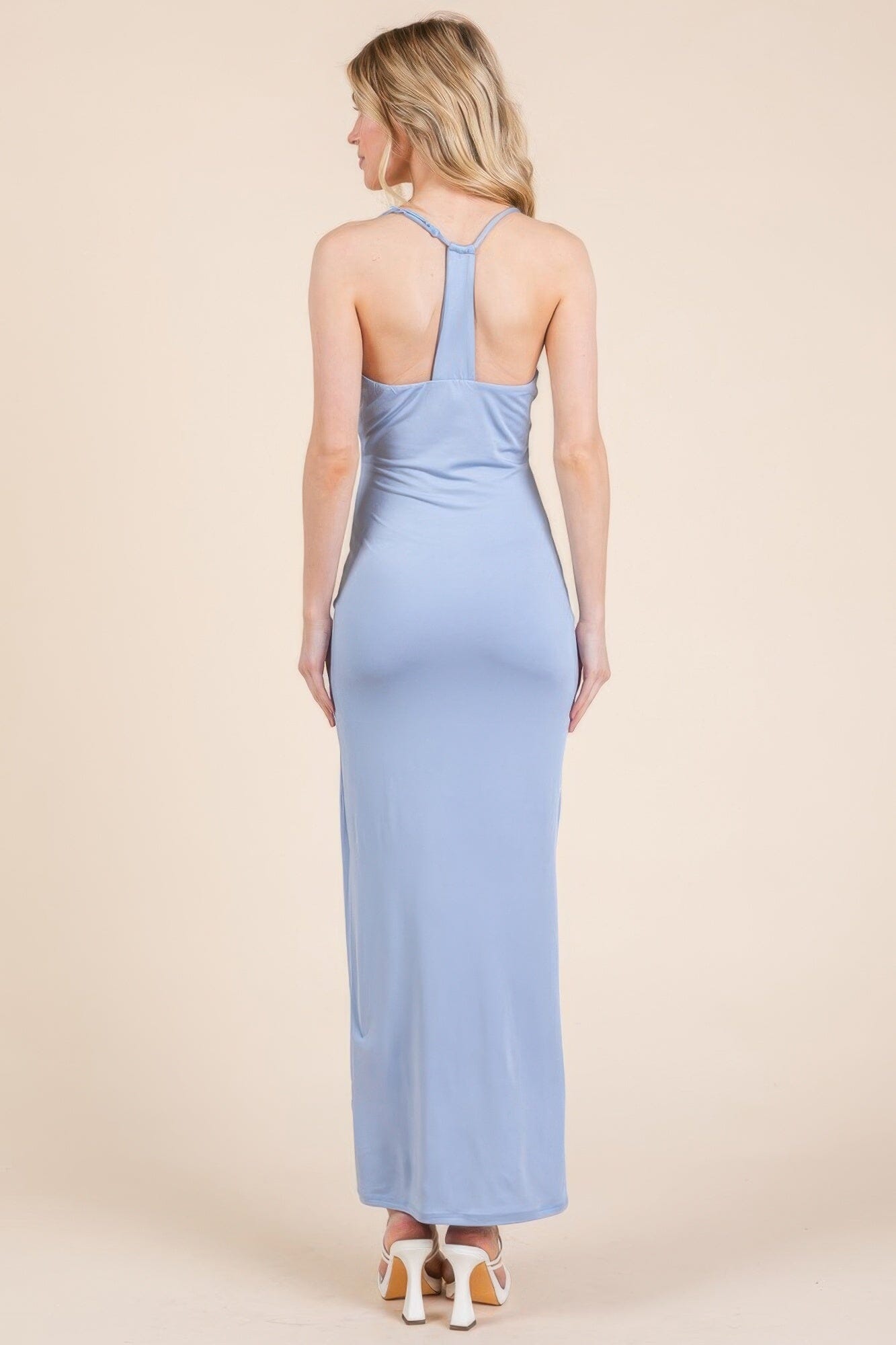 Women Asymmetry Ruched Double Layered Maxi Dress Dresses jehouze 