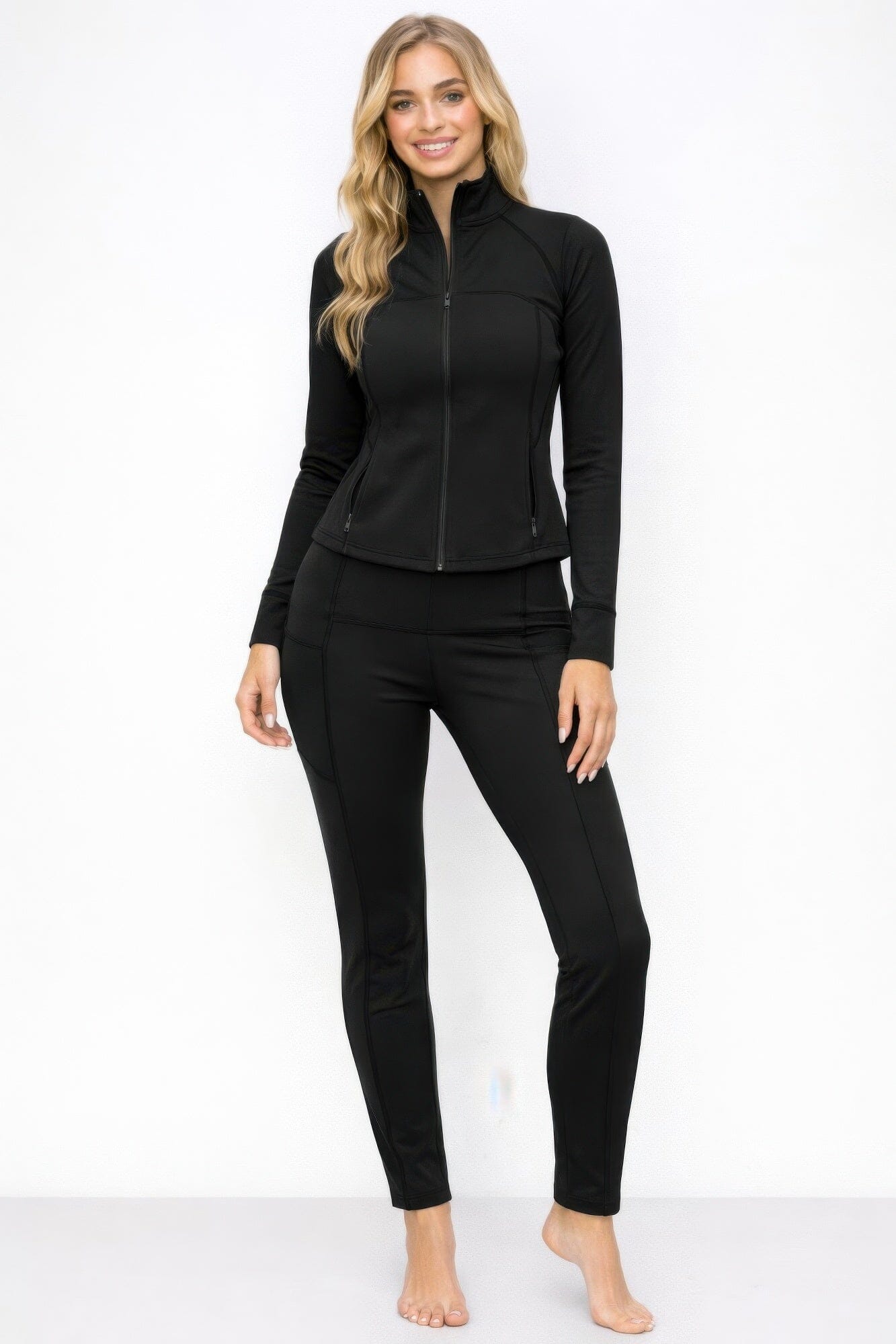 Women Athletic Workout Lounge Zip Up Jacket And Pant Set Activewear jehouze Black S 