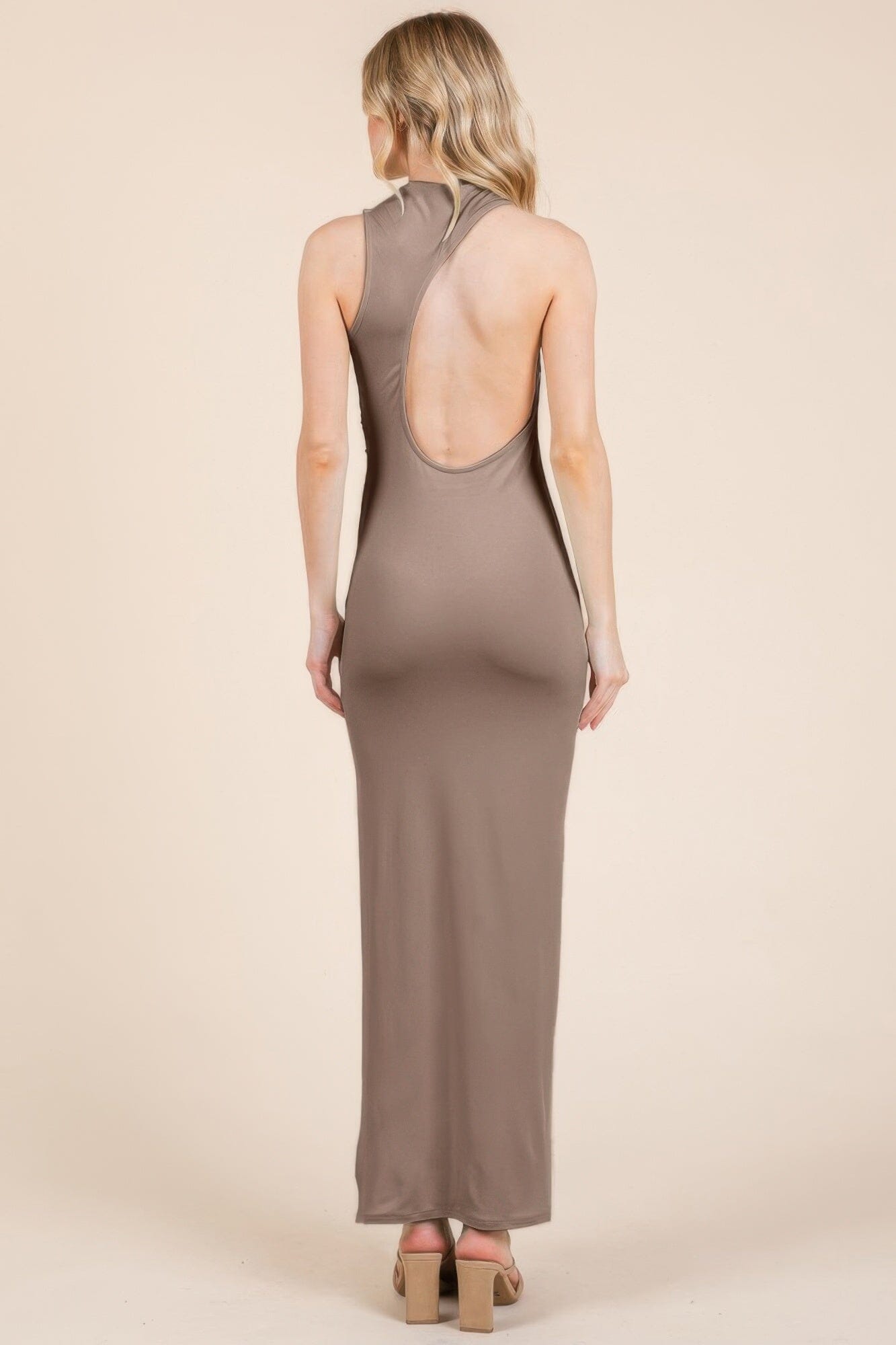 Women Back Cut Out Side Shirring Side Slit Maxi Dress Dresses jehouze 