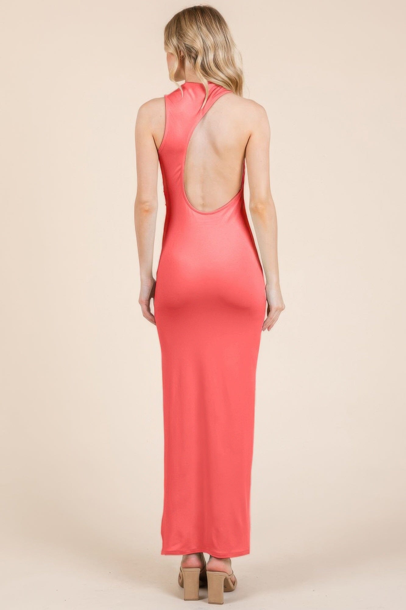 Women Back Cut Out Side Shirring Side Slit Maxi Dress Dresses jehouze 