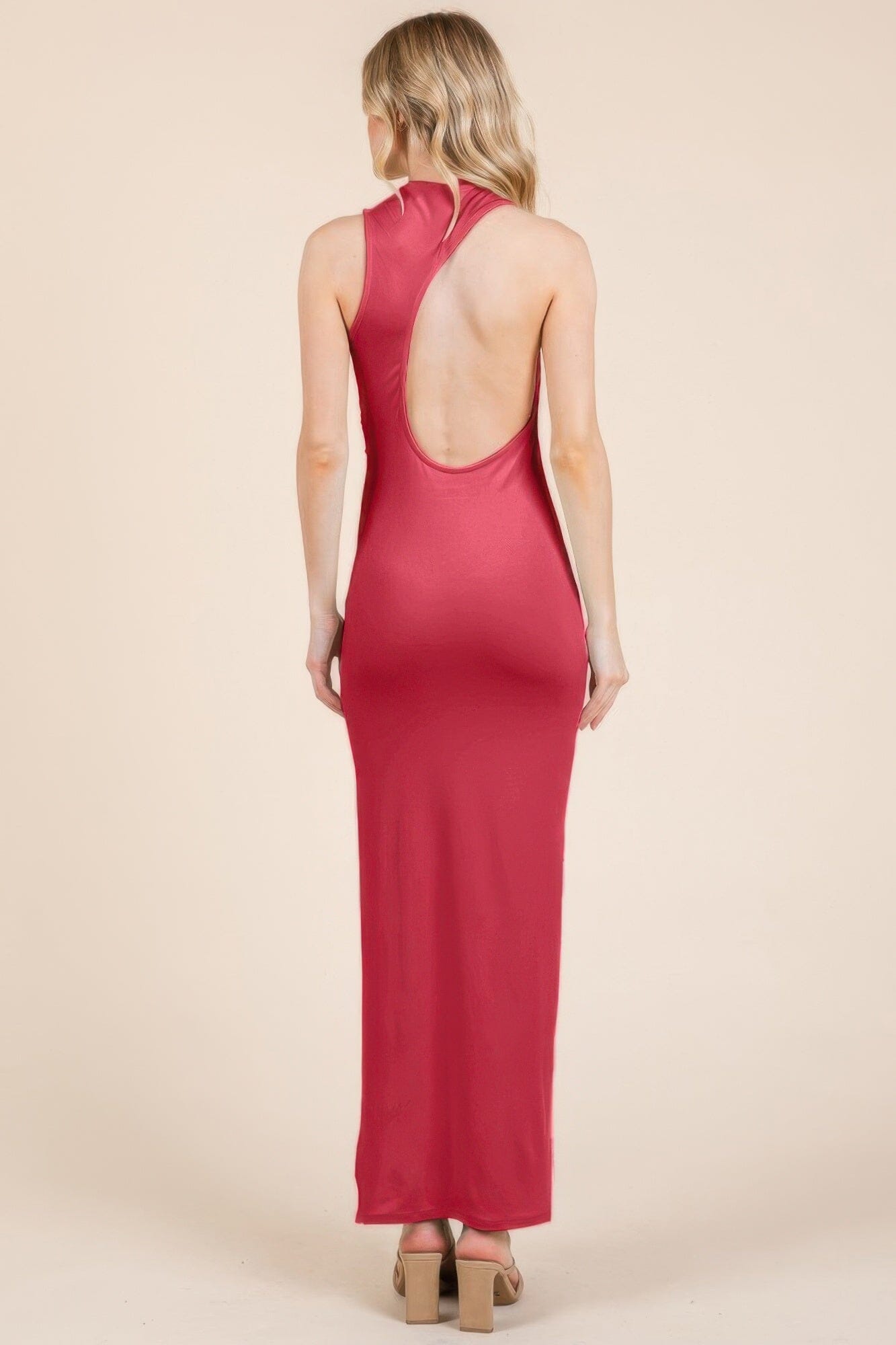 Women Back Cut Out Side Shirring Side Slit Maxi Dress Dresses jehouze 