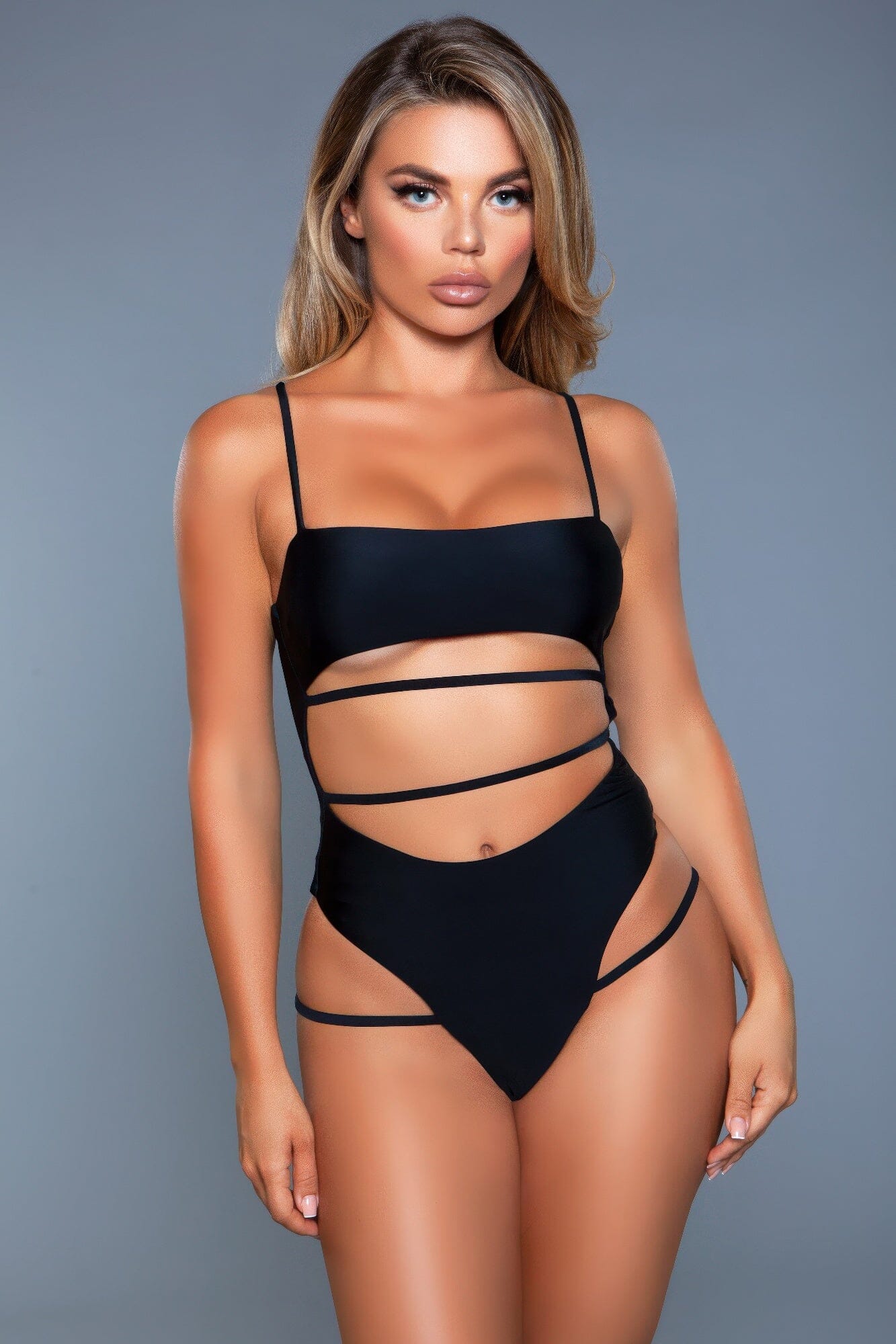 Women Bandeau Adjustable strap Swimsuit One-Piece Swimsuits jehouze Black S 