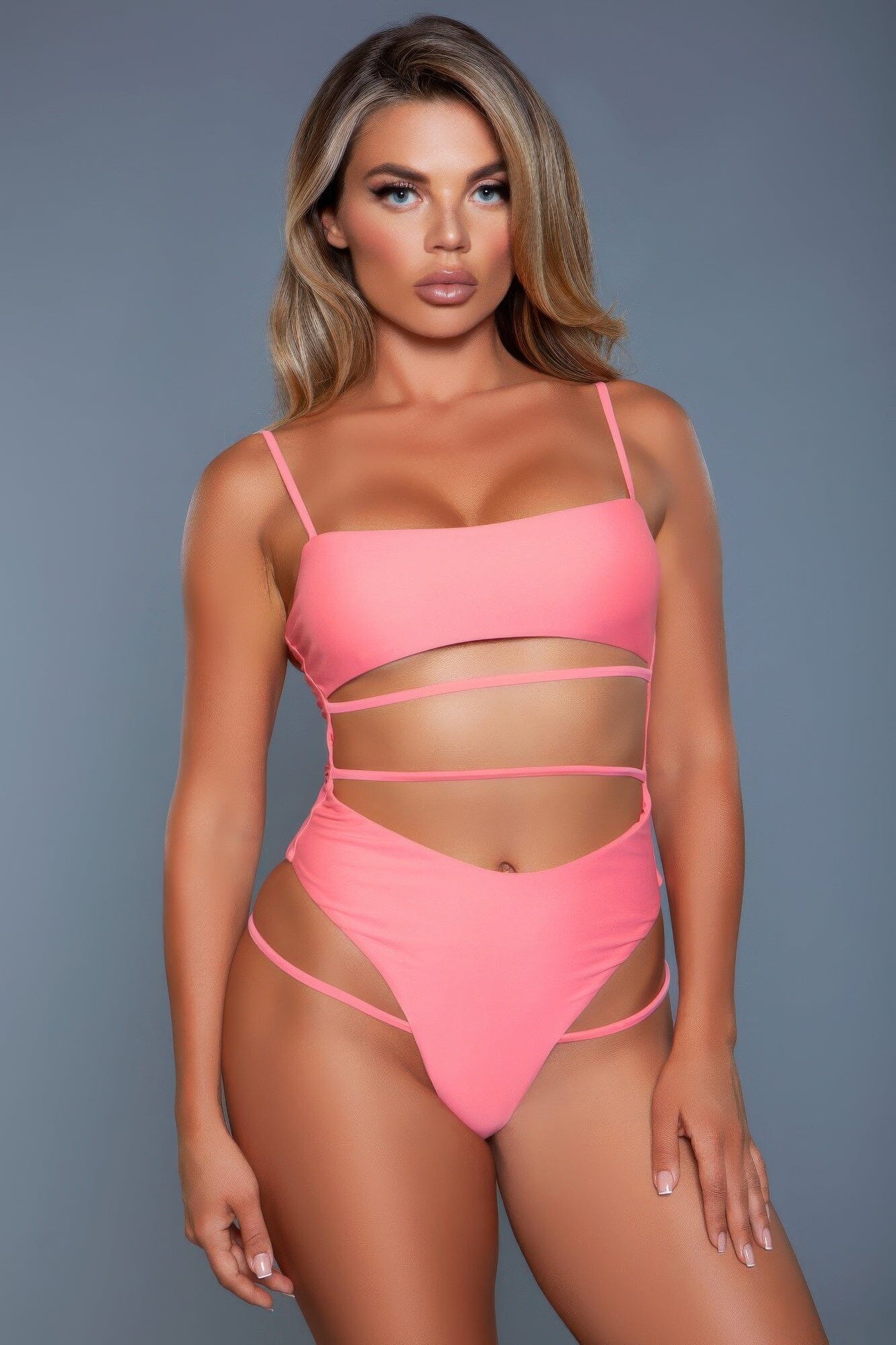 Women Bandeau Adjustable strap Swimsuit One-Piece Swimsuits jehouze Peach S 