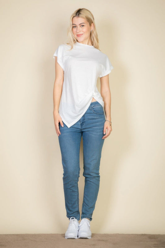 Women Batwing Sleeve Twist Front Tee Top Shirts & Tops jehouze White S 