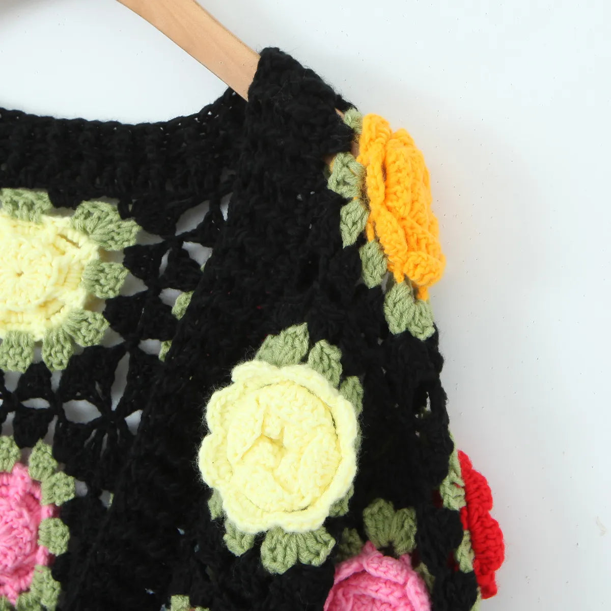 Women Bohemia Colored 3D Flower Ball Hand Crochet Long Lantern Sleeve Open Stitching Knitwear Crop Cardigan Coats & Jackets jehouze 