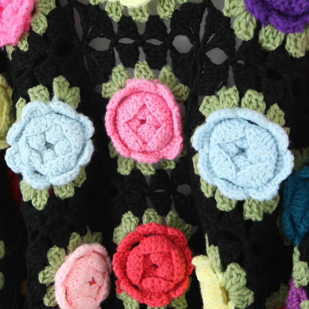 Women Bohemian Hand Crochet Long Sleeve Granny Square Multi Color Crop –  JeHouze.US