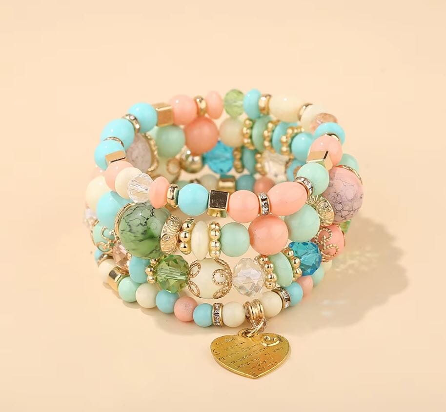 Women Bohemian 4 pc Stackable Friendship Multi Layer Beaded Stretch Bracelet Set Bracelets jehouze 1 