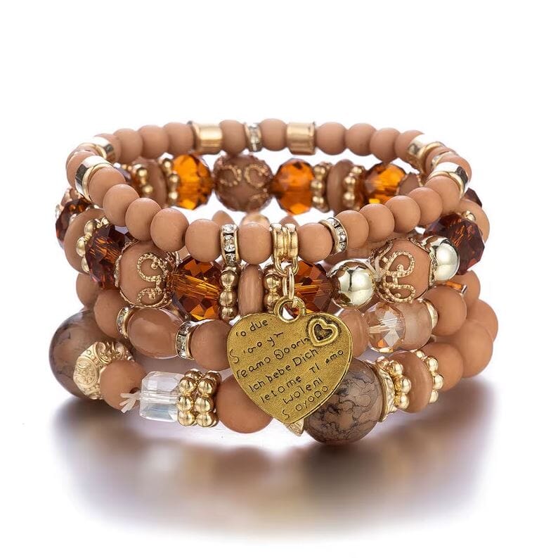Women Bohemian 4 pc Stackable Friendship Multi Layer Beaded Stretch Bracelet Set Bracelets jehouze 11 
