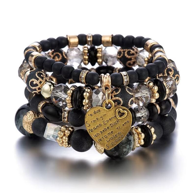 Women Bohemian 4 pc Stackable Friendship Multi Layer Beaded Stretch Bracelet Set Bracelets jehouze 13 