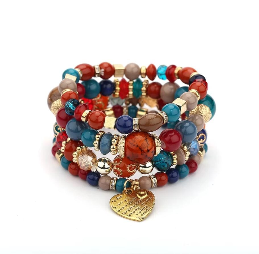 Women Bohemian 4 pc Stackable Friendship Multi Layer Beaded Stretch Bracelet Set Bracelets jehouze 14 