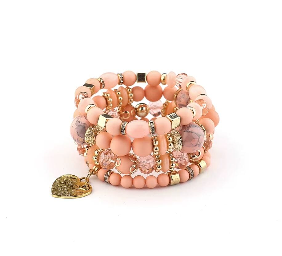 Women Bohemian 4 pc Stackable Friendship Multi Layer Beaded Stretch Bracelet Set Bracelets jehouze 3 