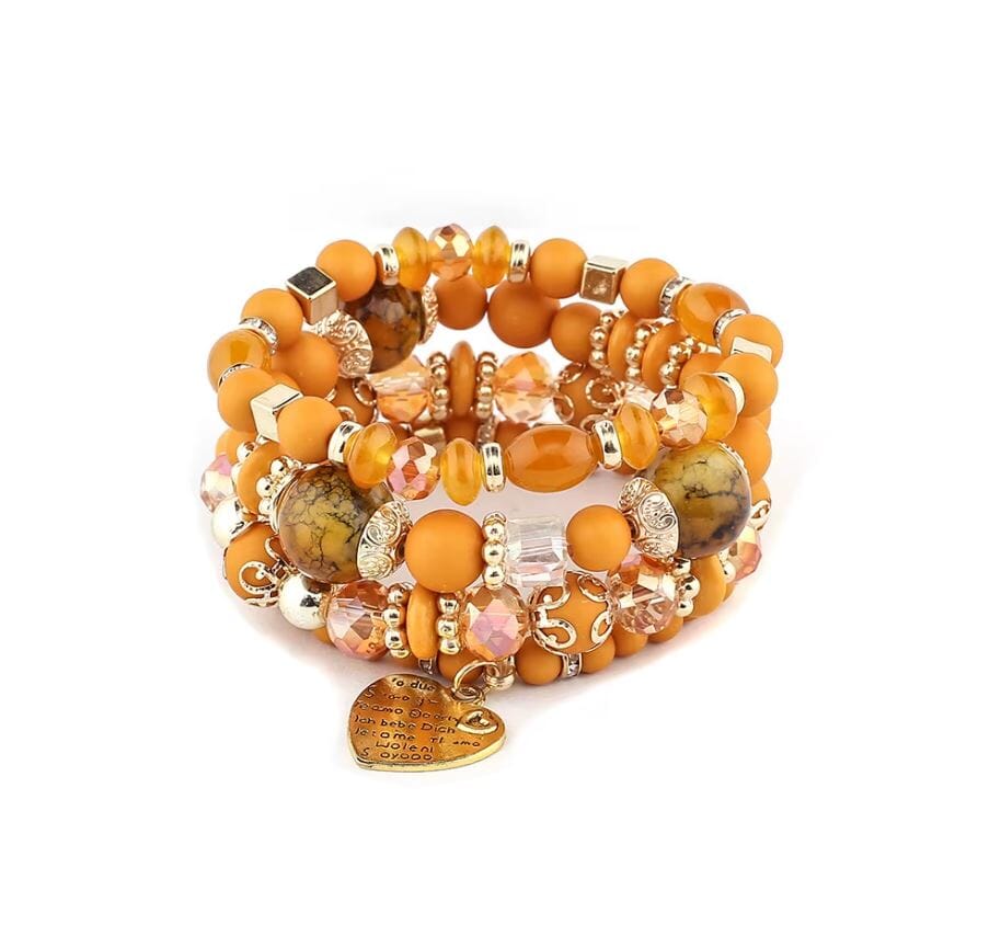 Women Bohemian 4 pc Stackable Friendship Multi Layer Beaded Stretch Bracelet Set Bracelets jehouze 4 