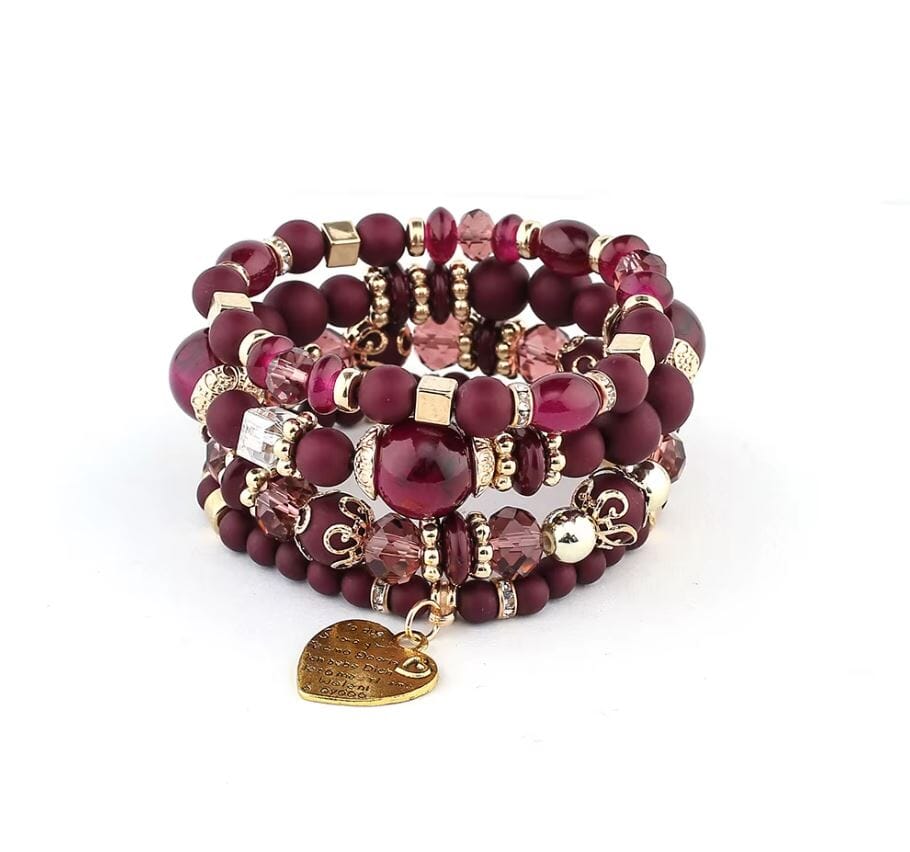 Women Bohemian 4 pc Stackable Friendship Multi Layer Beaded Stretch Bracelet Set Bracelets jehouze 5 