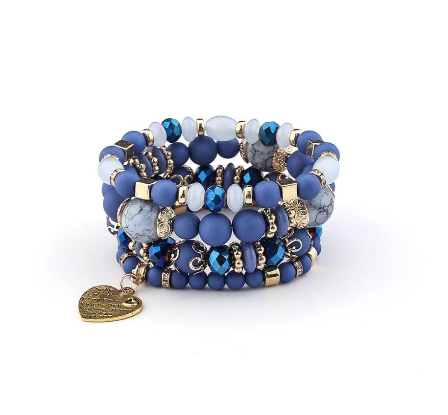 Women Bohemian 4 pc Stackable Friendship Multi Layer Beaded Stretch Bracelet Set Bracelets jehouze 6 