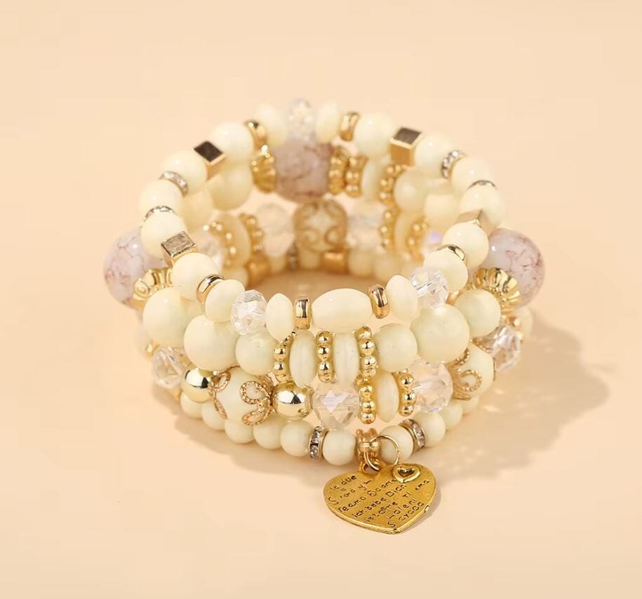 Women Bohemian 4 pc Stackable Friendship Multi Layer Beaded Stretch Bracelet Set Bracelets jehouze 7 