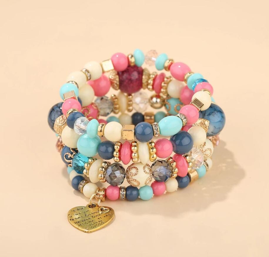 Women Bohemian 4 pc Stackable Friendship Multi Layer Beaded Stretch Bracelet Set Bracelets jehouze 8 