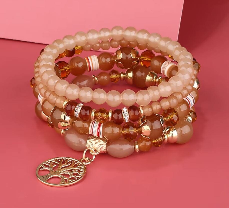 Women Bohemian 4 pc Tree of Life Stretch Bracelet Set Bracelets jehouze 4 
