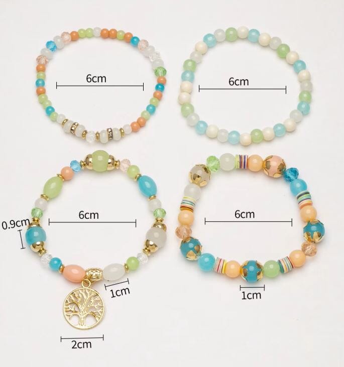 Women Bohemian 4 pc Tree of Life Stretch Bracelet Set Bracelets jehouze 