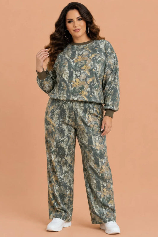 Women Camo Long Sleeve Top & Pant Set Outfit Sets jehouze Brown S 