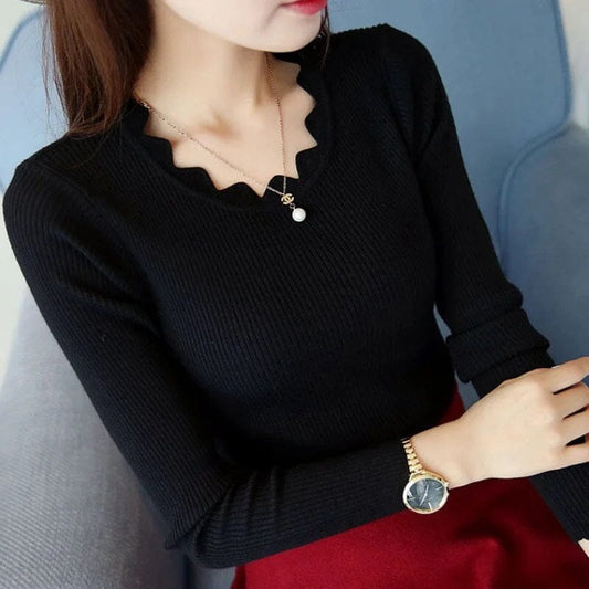 Women Casual Long Sleeve Pullover Knitted Top Shirts & Tops jehouze Black 